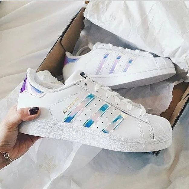 Adidas Superstar White and holographic